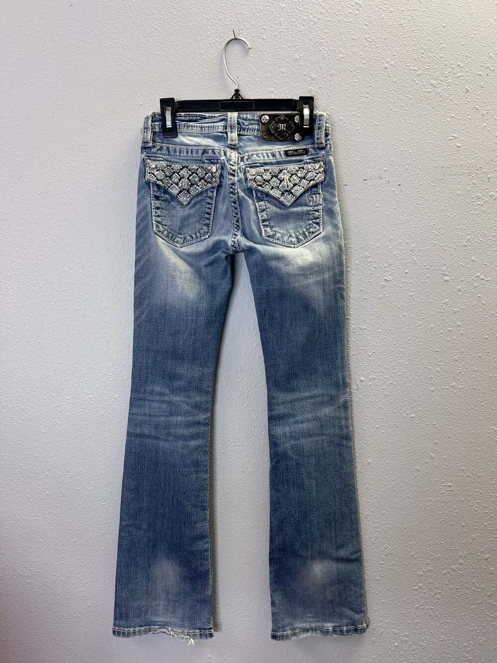 Miss Me Girls Size 12 Embellished Bootcut Denim Jeans Distressed 24x27 0564